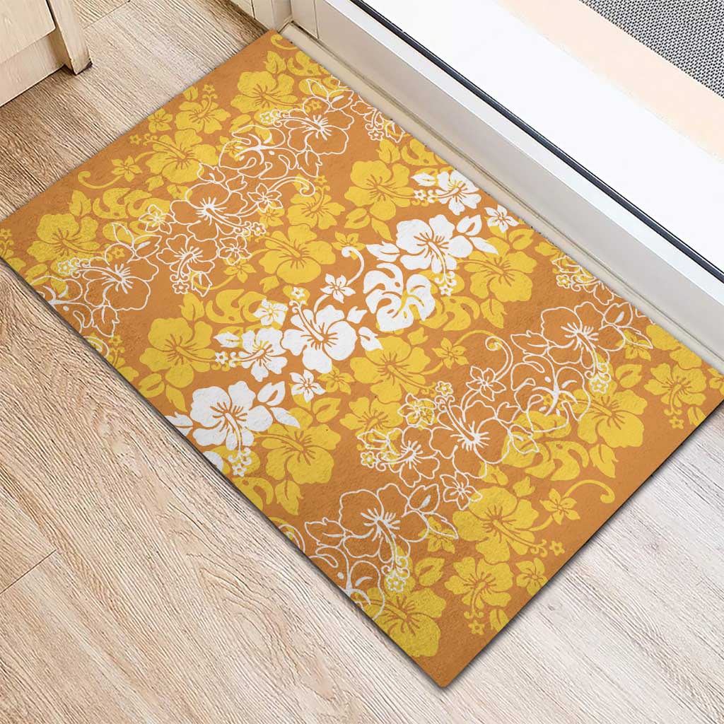 Hawaiian Lei Day Rubber Doormat Gold Hibiscus Flowers Lei Art LT9 - Polynesian Pride