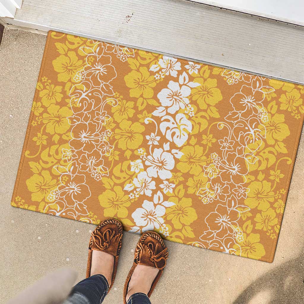 Hawaiian Lei Day Rubber Doormat Gold Hibiscus Flowers Lei Art LT9 - Polynesian Pride