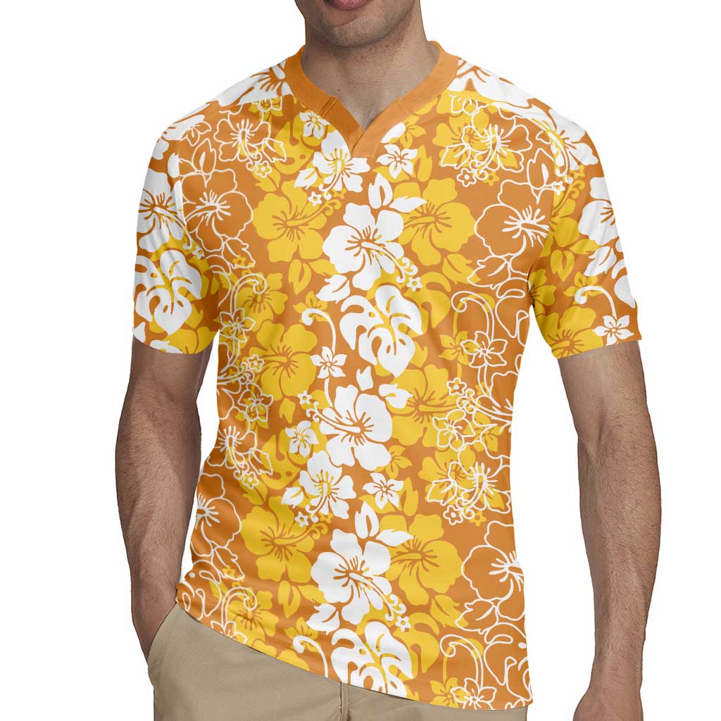 Hawaiian Lei Day Rugby Jersey Gold Hibiscus Flowers Lei Art