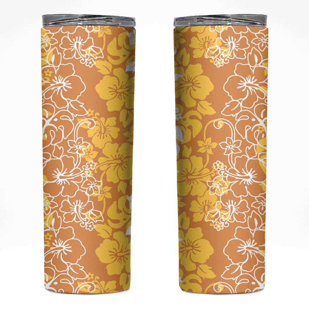 Hawaiian Lei Day Skinny Tumbler Gold Hibiscus Flowers Lei Art