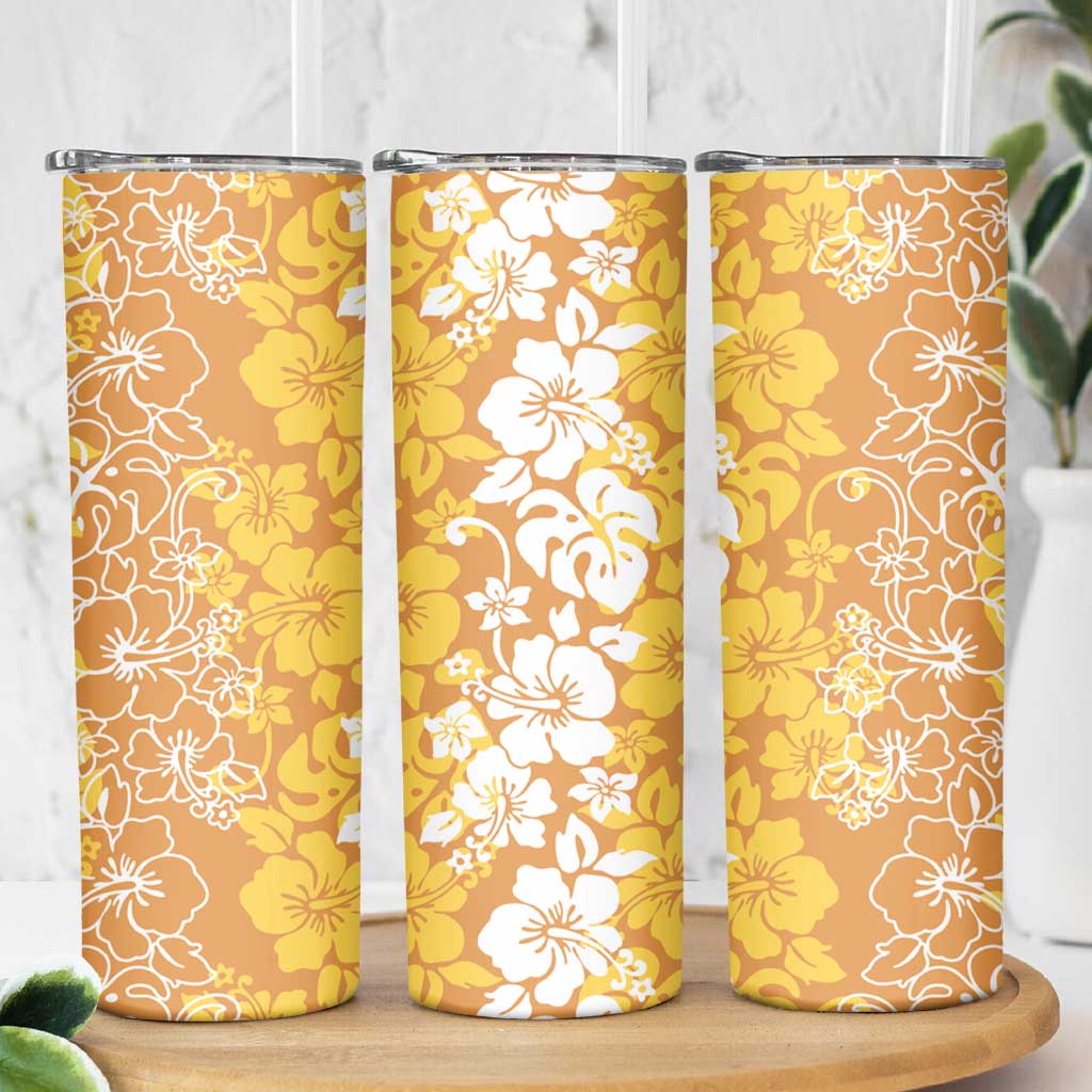 Hawaiian Lei Day Skinny Tumbler Gold Hibiscus Flowers Lei Art