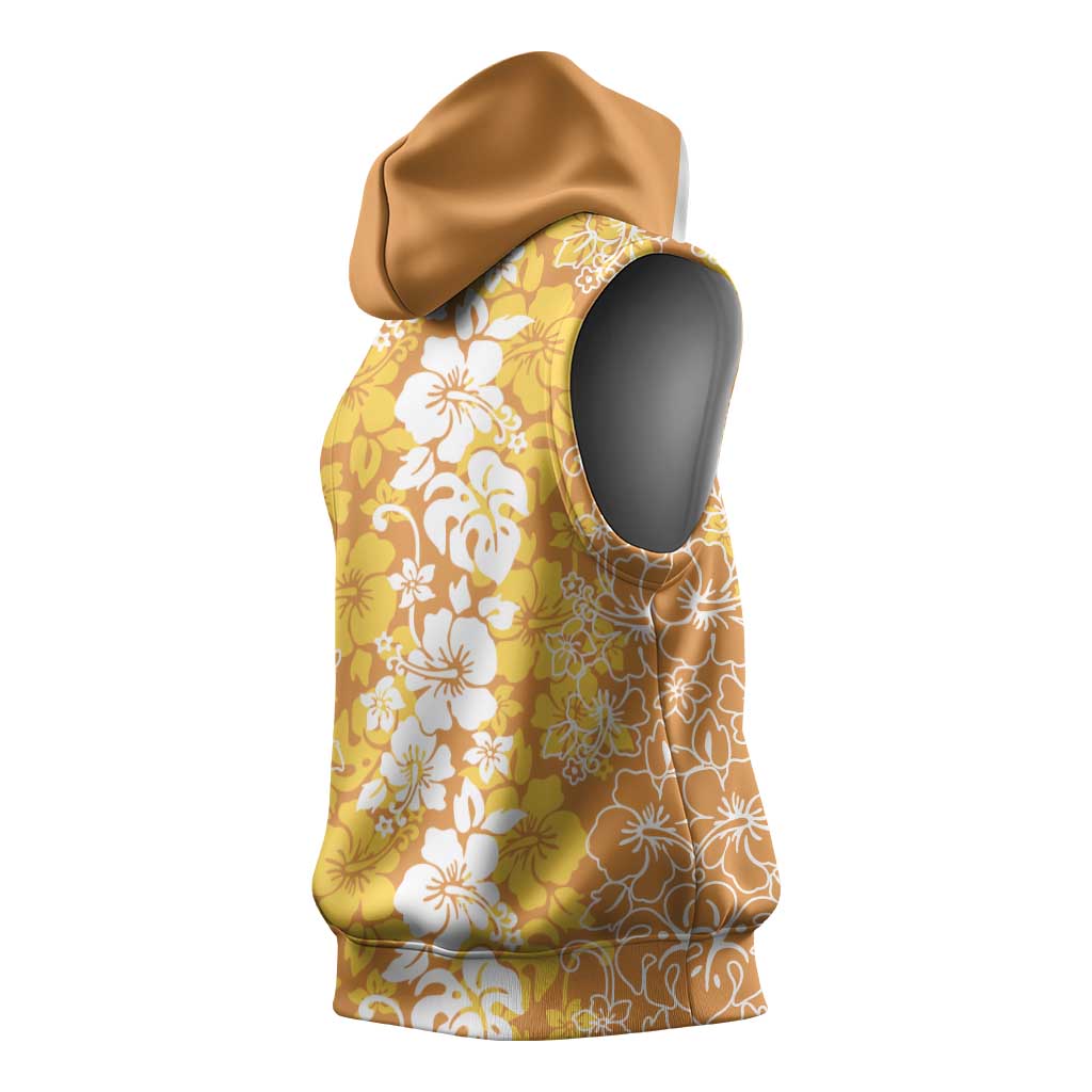 Hawaiian Lei Day Sleeveless Hoodie Gold Hibiscus Flowers Lei Art - Polynesian Pride
