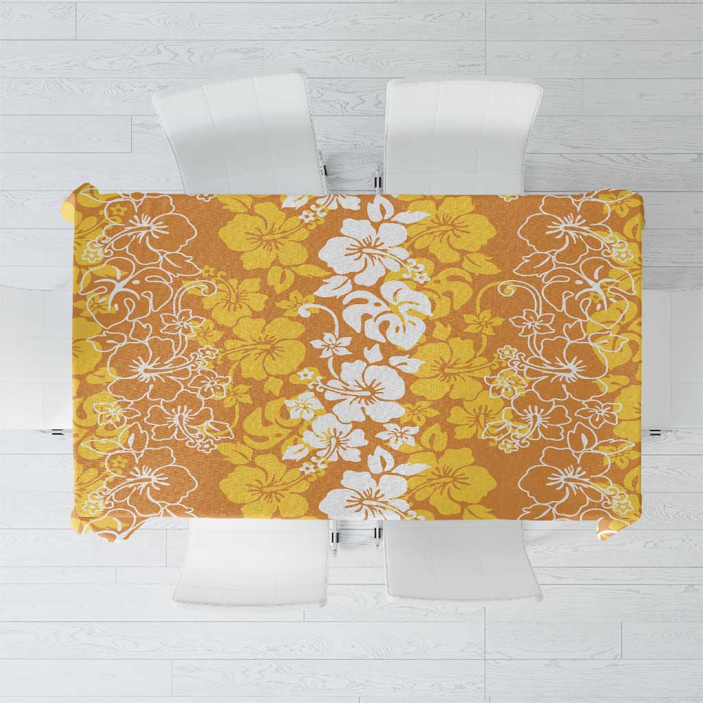 Hawaiian Lei Day Tablecloth Gold Hibiscus Flowers Lei Art