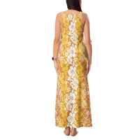 Hawaiian Lei Day Tank Maxi Dress Gold Hibiscus Flowers Lei Art