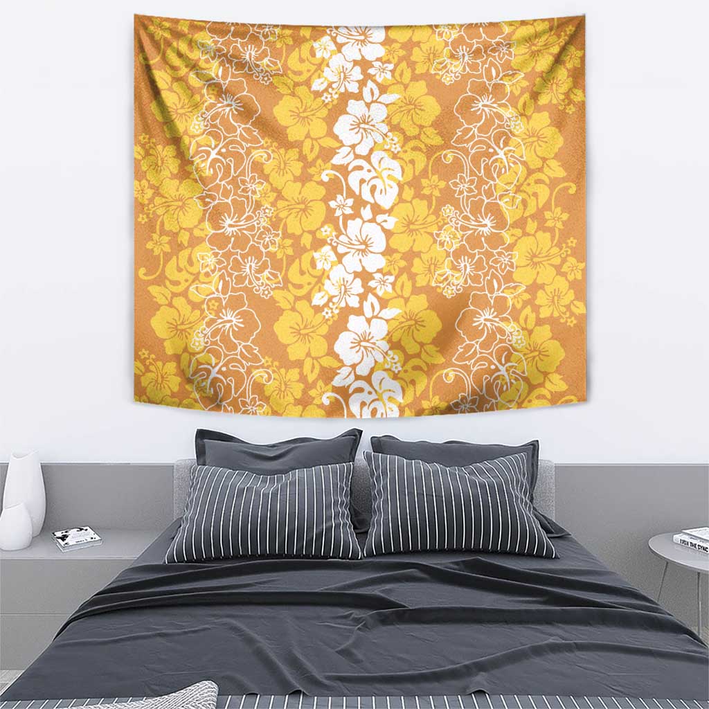 Hawaiian Lei Day Tapestry Gold Hibiscus Flowers Lei Art