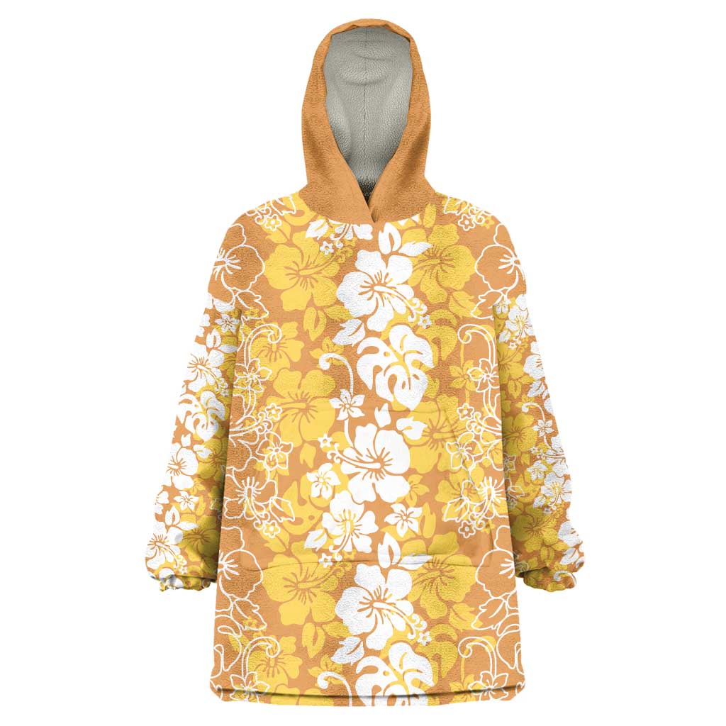 Hawaiian Lei Day Wearable Blanket Hoodie Gold Hibiscus Flowers Lei Art