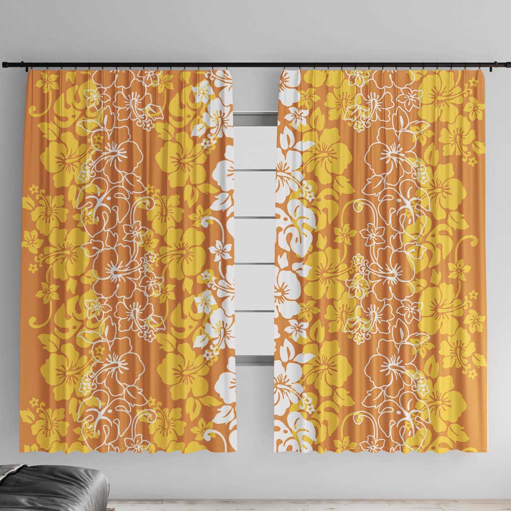 Hawaiian Lei Day Window Curtain Gold Hibiscus Flowers Lei Art