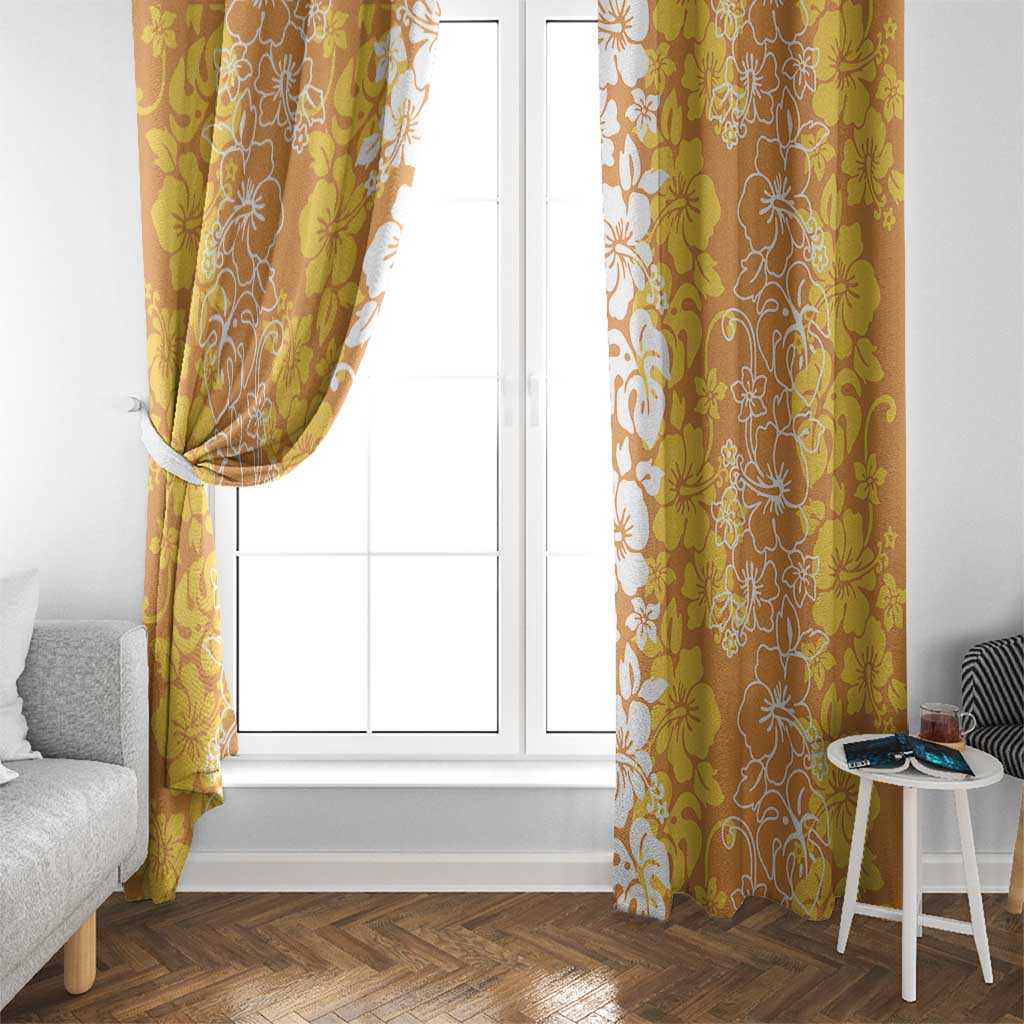 Hawaiian Lei Day Window Curtain Gold Hibiscus Flowers Lei Art