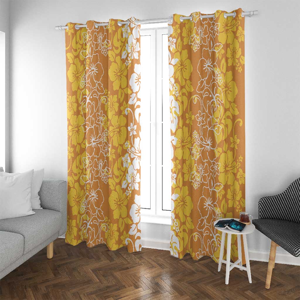 Hawaiian Lei Day Window Curtain Gold Hibiscus Flowers Lei Art