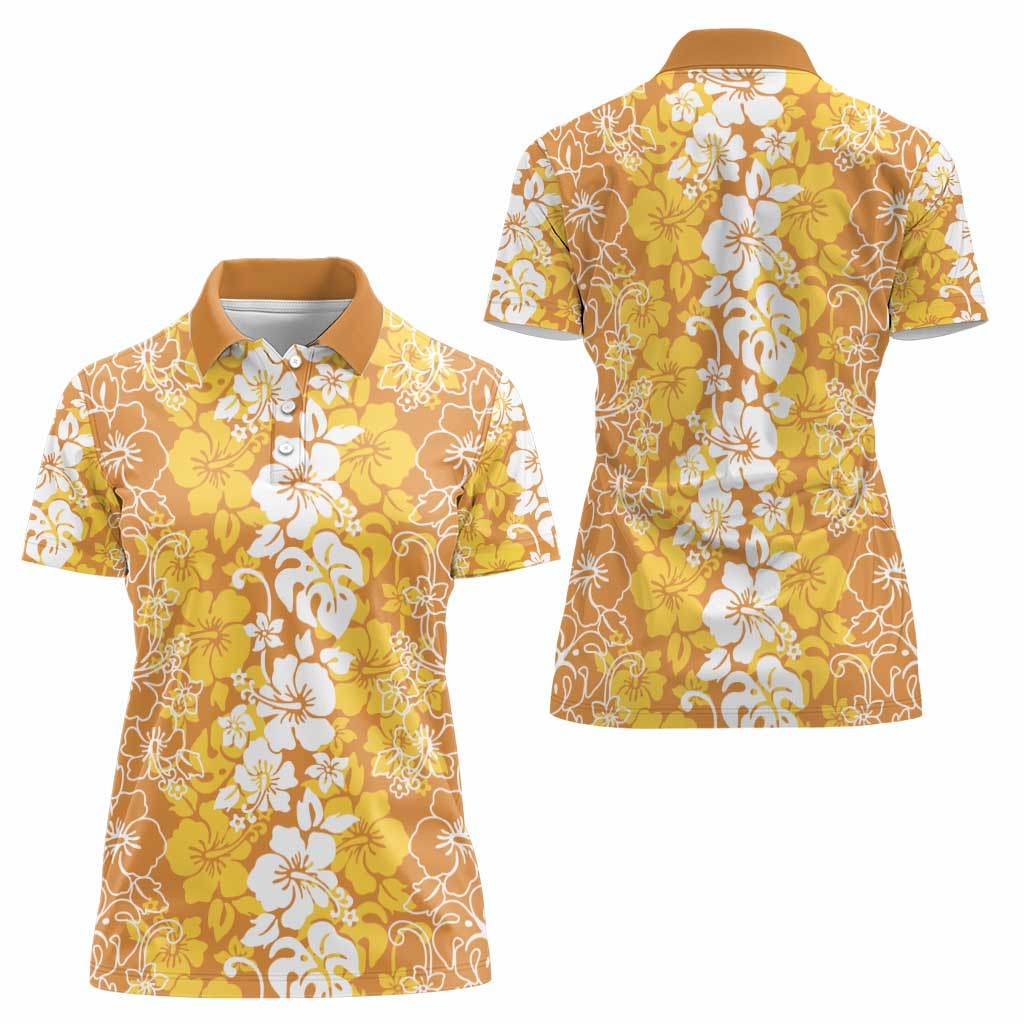 Hawaiian Lei Day Women Polo Shirt Gold Hibiscus Flowers Lei Art