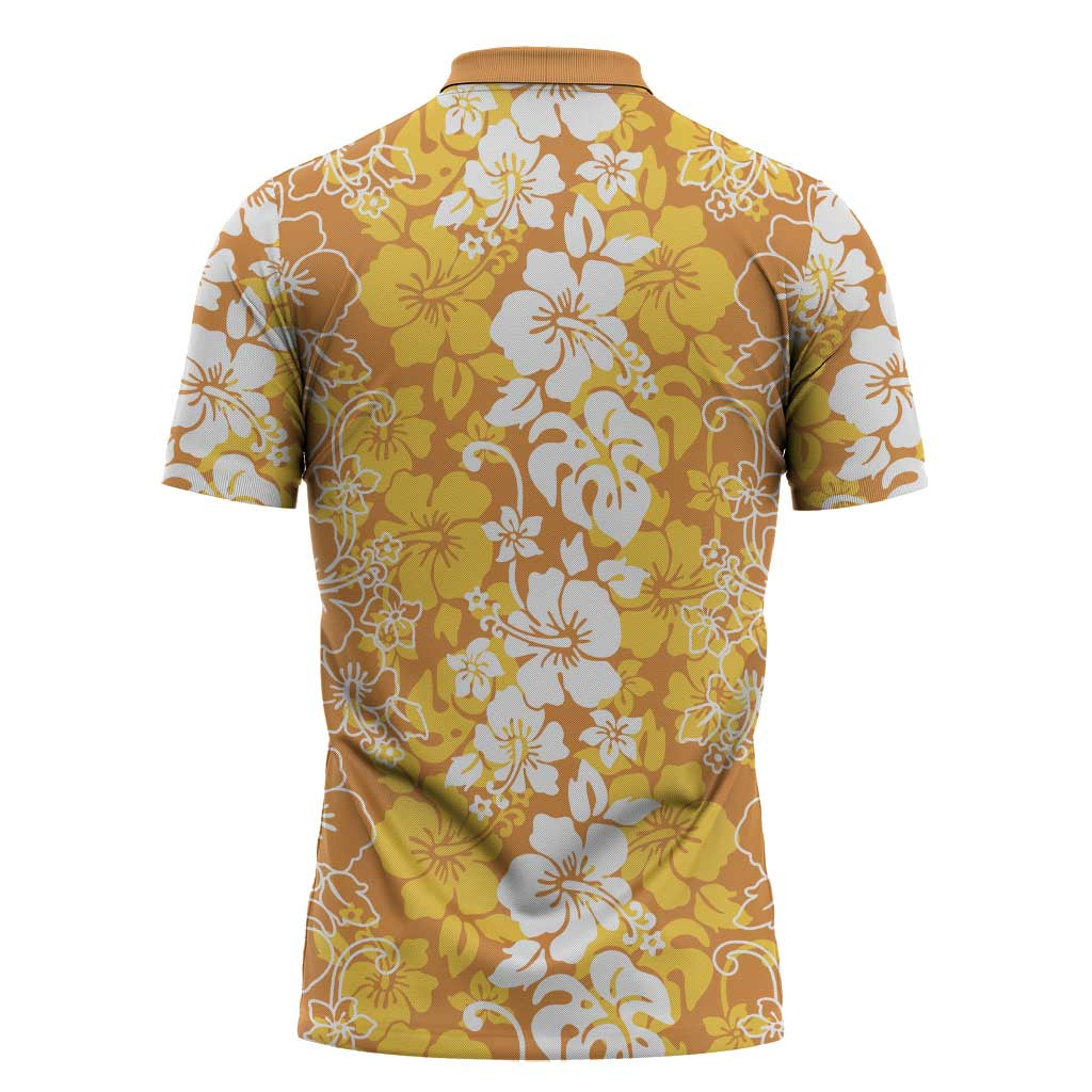 Hawaiian Lei Day Zipper Polo Shirt Gold Hibiscus Flowers Lei Art - Polynesian Pride