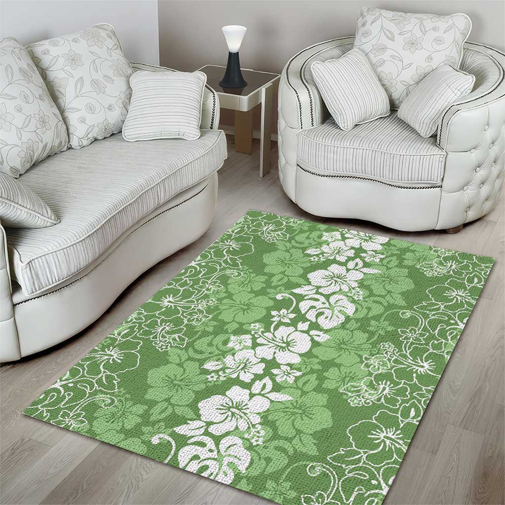 Hawaiian Lei Day Area Rug Green Hibiscus Flowers Lei Art
