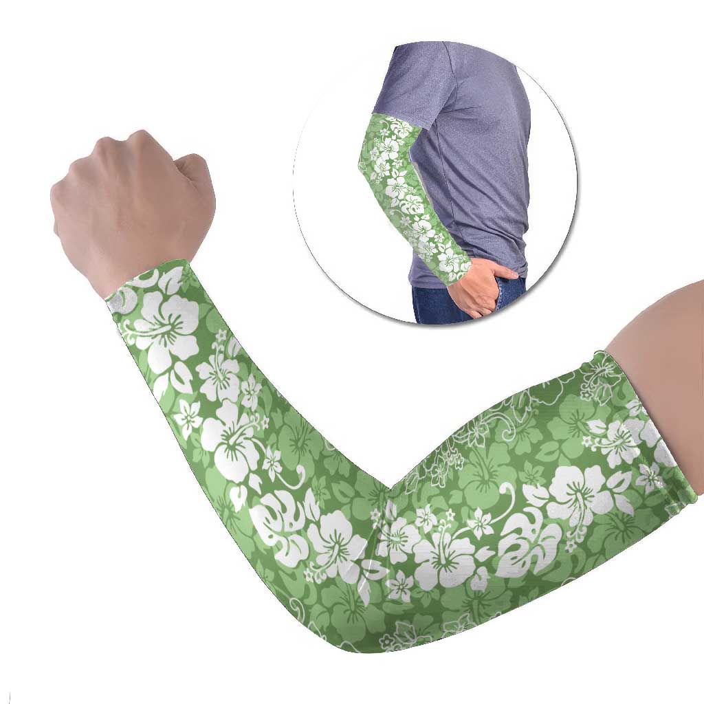 Hawaiian Lei Day Arm Sleeves Green Hibiscus Flowers Lei Art - Polynesian Pride