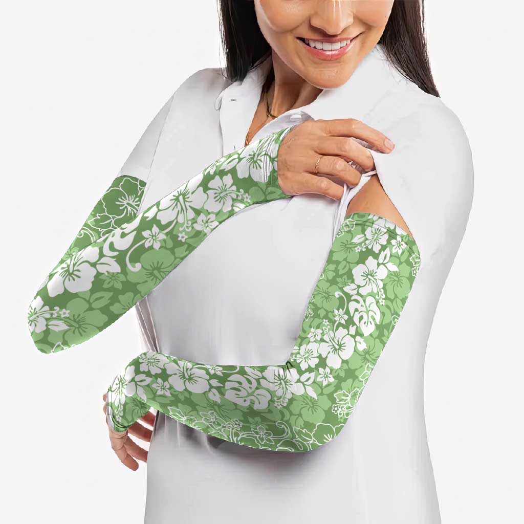 Hawaiian Lei Day Arm Sleeves Green Hibiscus Flowers Lei Art - Polynesian Pride