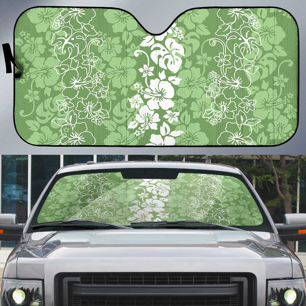 Hawaiian Lei Day Auto Sun Shade Green Hibiscus Flowers Lei Art - Polynesian Pride