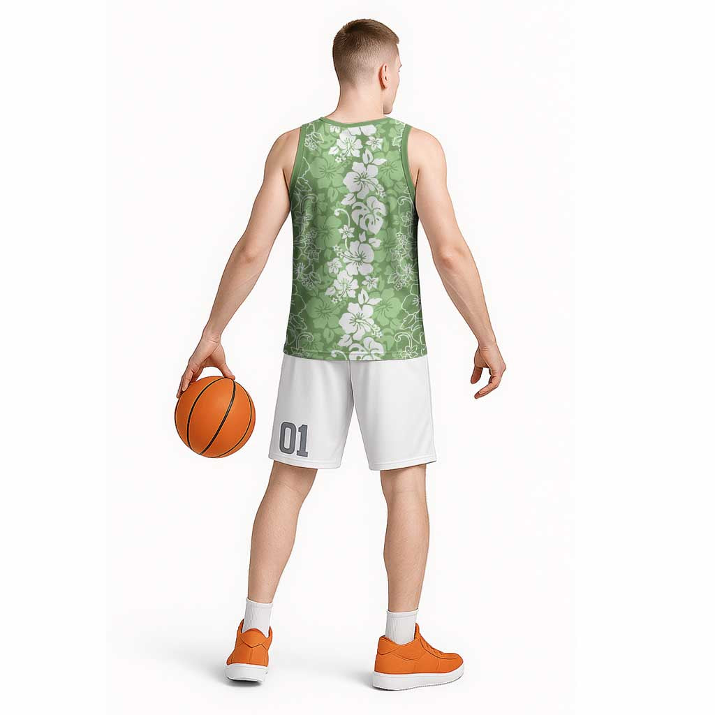 Hawaiian Lei Day Basketball Jersey Green Hibiscus Flowers Lei Art - Polynesian Pride