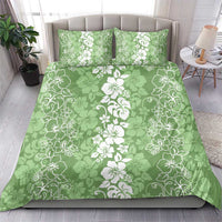 Hawaiian Lei Day Bedding Set Green Hibiscus Flowers Lei Art