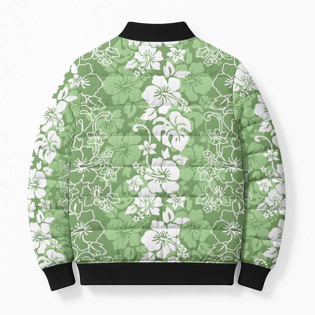 Hawaiian Lei Day Bomber Puffer Jacket Green Hibiscus Flowers Lei Art - Polynesian Pride