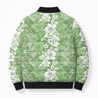 Hawaiian Lei Day Bomber Puffer Jacket Green Hibiscus Flowers Lei Art - Polynesian Pride