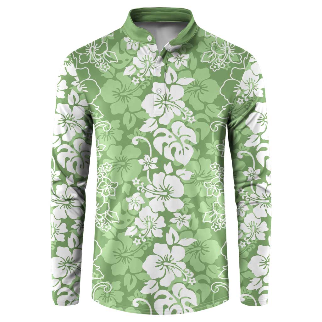 Hawaiian Lei Day Button Sweatshirt Green Hibiscus Flowers Lei Art