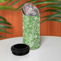 Hawaiian Lei Day 4 in 1 Can Cooler Tumbler Green Hibiscus Flowers Lei Art