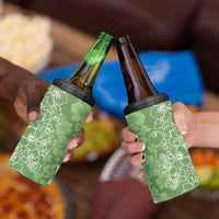 Hawaiian Lei Day 4 in 1 Can Cooler Tumbler Green Hibiscus Flowers Lei Art