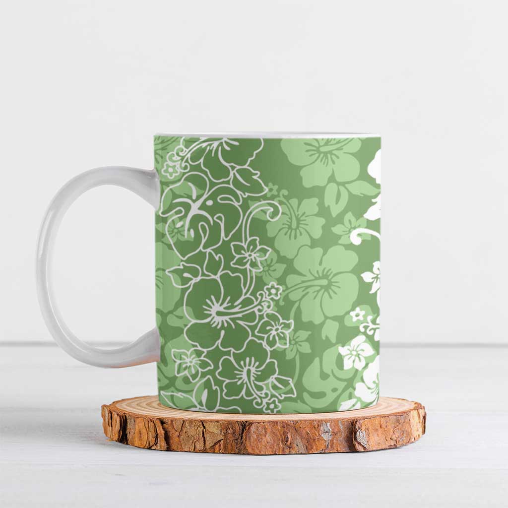 Hawaiian Lei Day Ceramic Mug Green Hibiscus Flowers Lei Art - Polynesian Pride