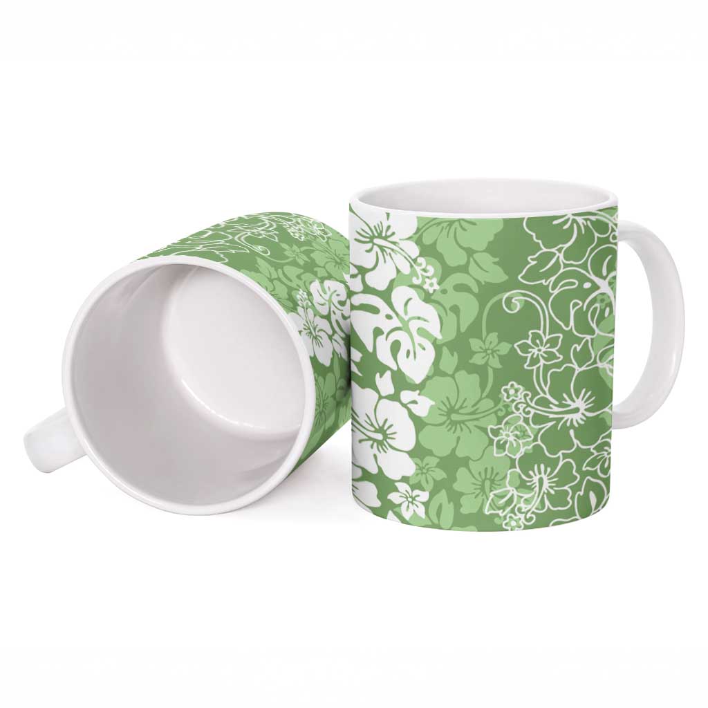 Hawaiian Lei Day Ceramic Mug Green Hibiscus Flowers Lei Art - Polynesian Pride