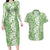 Hawaiian Lei Day Couples Matching Long Sleeve Bodycon Dress and Hawaiian Shirt Green Hibiscus Flowers Lei Art