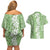 Hawaiian Lei Day Couples Matching Off Shoulder Short Dress and Hawaiian Shirt Green Hibiscus Flowers Lei Art