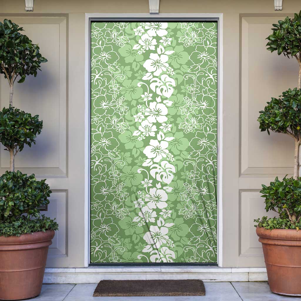 Hawaiian Lei Day Door Cover Green Hibiscus Flowers Lei Art - Polynesian Pride