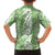 Hawaiian Lei Day Family Matching Off The Shoulder Long Sleeve Dress and Hawaiian Shirt Green Hibiscus Flowers Lei Art