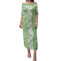 Hawaiian Lei Day Family Matching Puletasi and Hawaiian Shirt Green Hibiscus Flowers Lei Art