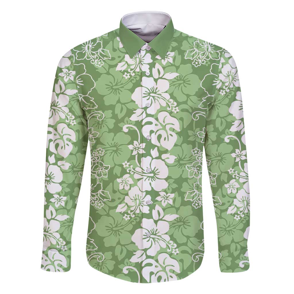 Hawaiian Lei Day Family Matching Short Sleeve Bodycon Dress and Hawaiian Shirt Green Hibiscus Flowers Lei Art