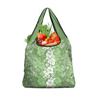 Hawaiian Lei Day Grocery Bag Green Hibiscus Flowers Lei Art