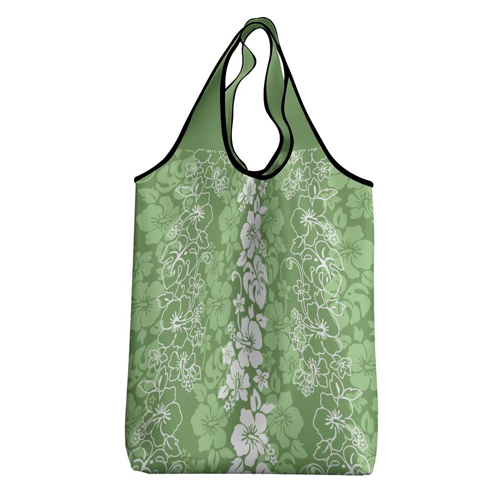 Hawaiian Lei Day Grocery Bag Green Hibiscus Flowers Lei Art