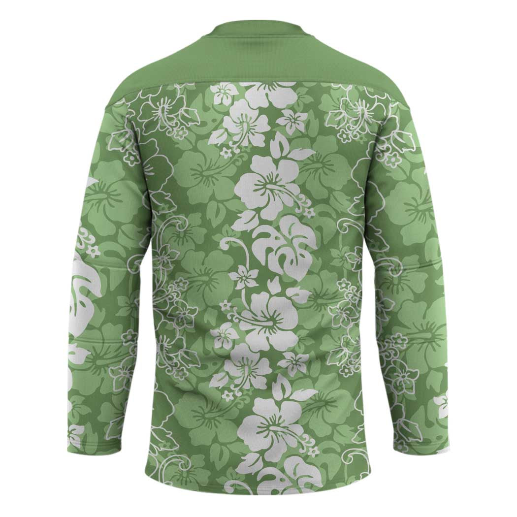 Hawaiian Lei Day Hockey Jersey Green Hibiscus Flowers Lei Art - Polynesian Pride
