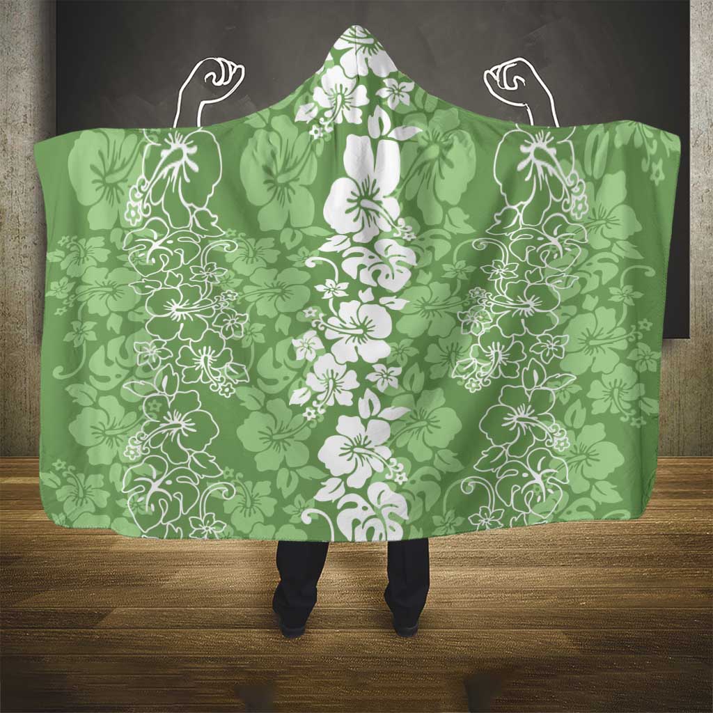 Hawaiian Lei Day Hooded Blanket Green Hibiscus Flowers Lei Art