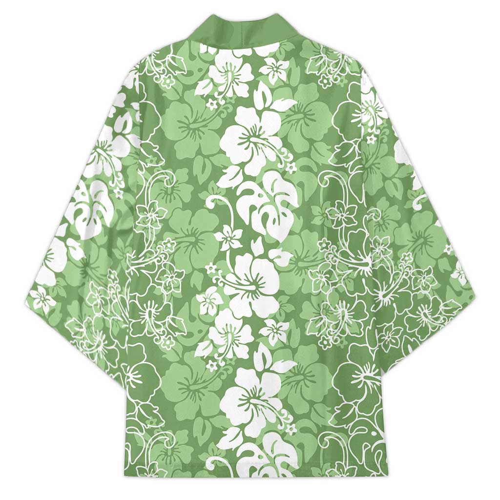 Hawaiian Lei Day Kimono Green Hibiscus Flowers Lei Art - Polynesian Pride