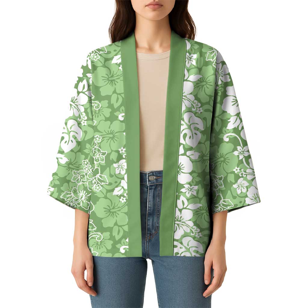Hawaiian Lei Day Kimono Green Hibiscus Flowers Lei Art - Polynesian Pride