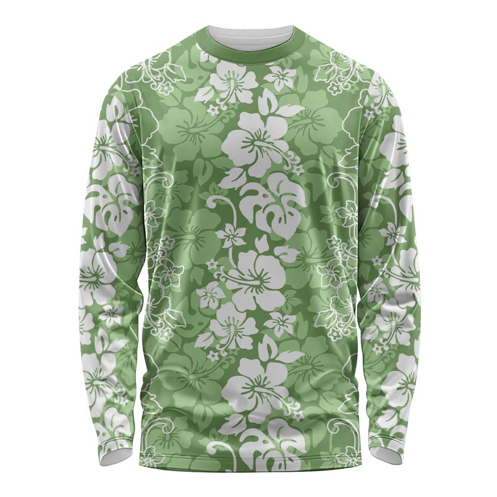 Hawaiian Lei Day Long Sleeve Shirt Green Hibiscus Flowers Lei Art