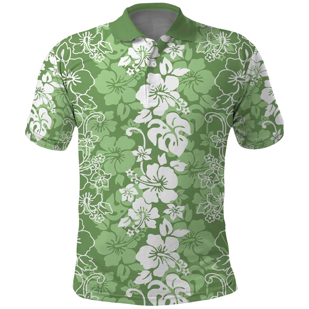 Hawaiian Lei Day Polo Shirt Green Hibiscus Flowers Lei Art