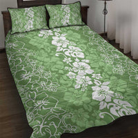 Hawaiian Lei Day Quilt Bed Set Green Hibiscus Flowers Lei Art