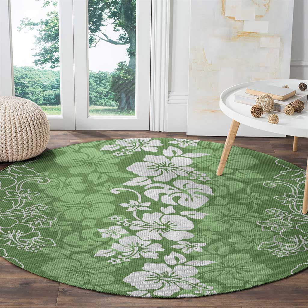 Hawaiian Lei Day Round Carpet Green Hibiscus Flowers Lei Art