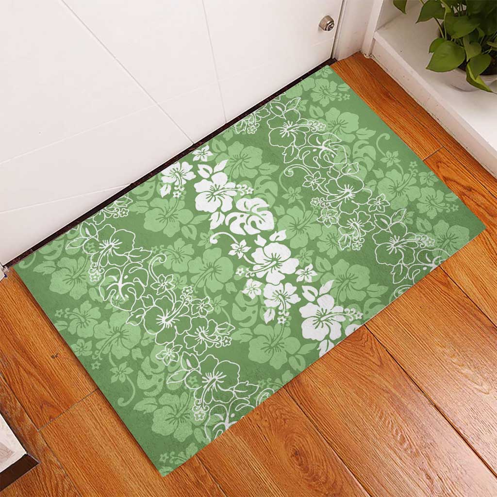 Hawaiian Lei Day Rubber Doormat Green Hibiscus Flowers Lei Art