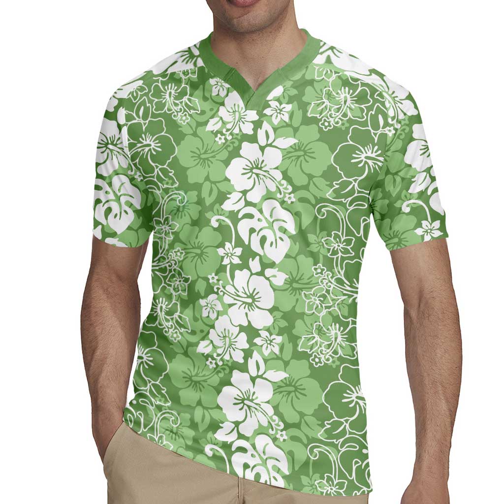 Hawaiian Lei Day Rugby Jersey Green Hibiscus Flowers Lei Art