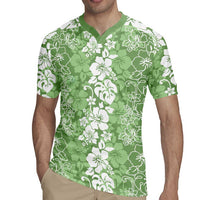 Hawaiian Lei Day Rugby Jersey Green Hibiscus Flowers Lei Art