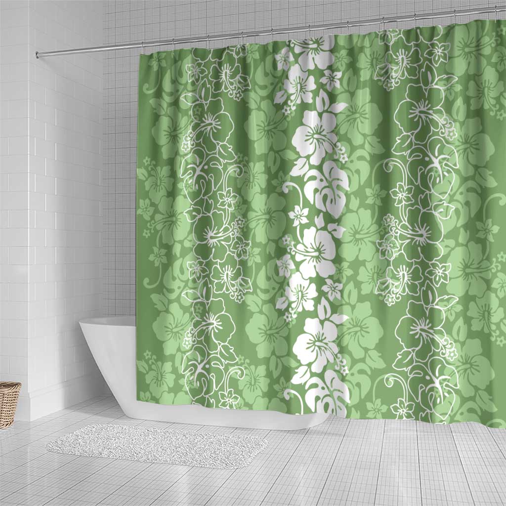 Hawaiian Lei Day Shower Curtain Green Hibiscus Flowers Lei Art