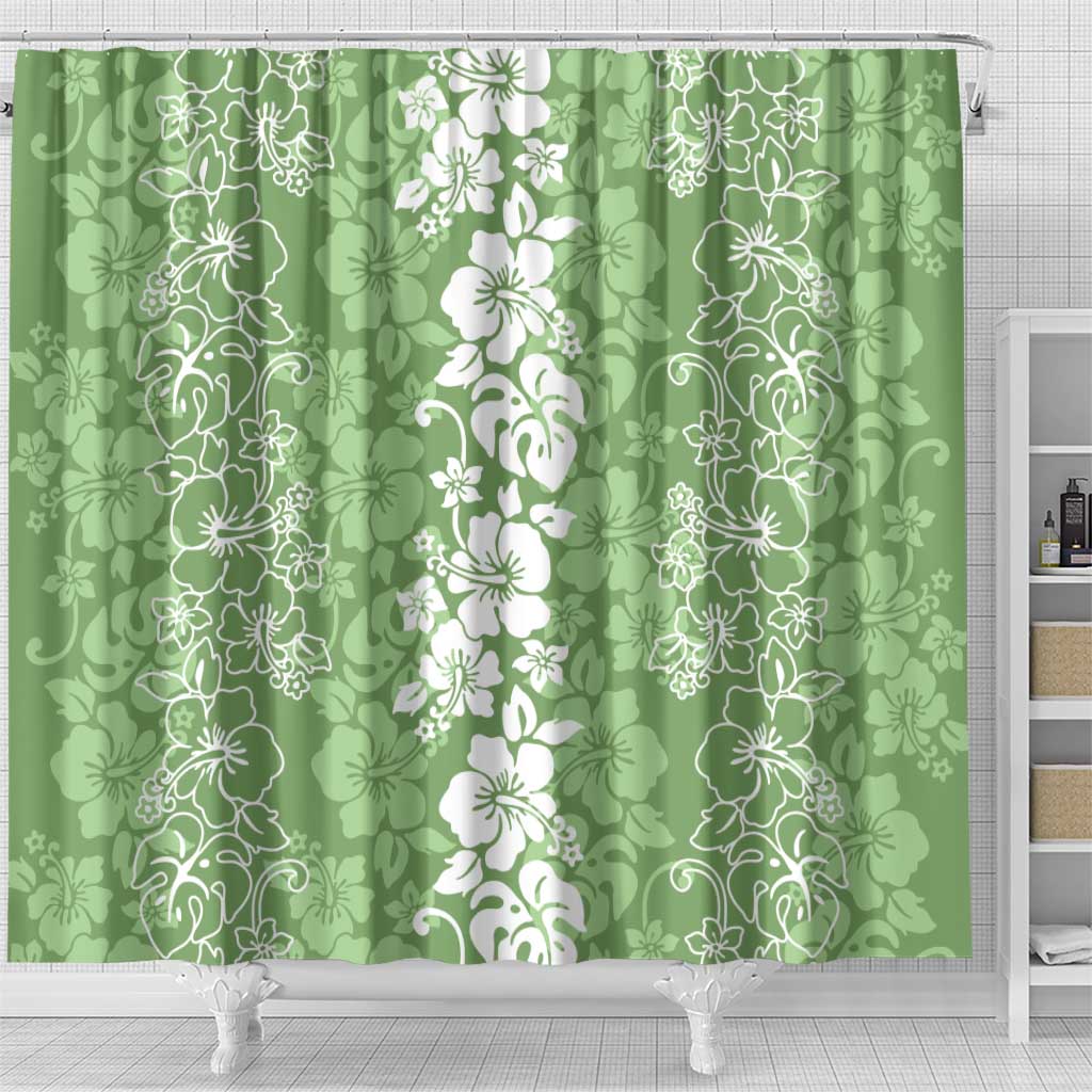Hawaiian Lei Day Shower Curtain Green Hibiscus Flowers Lei Art