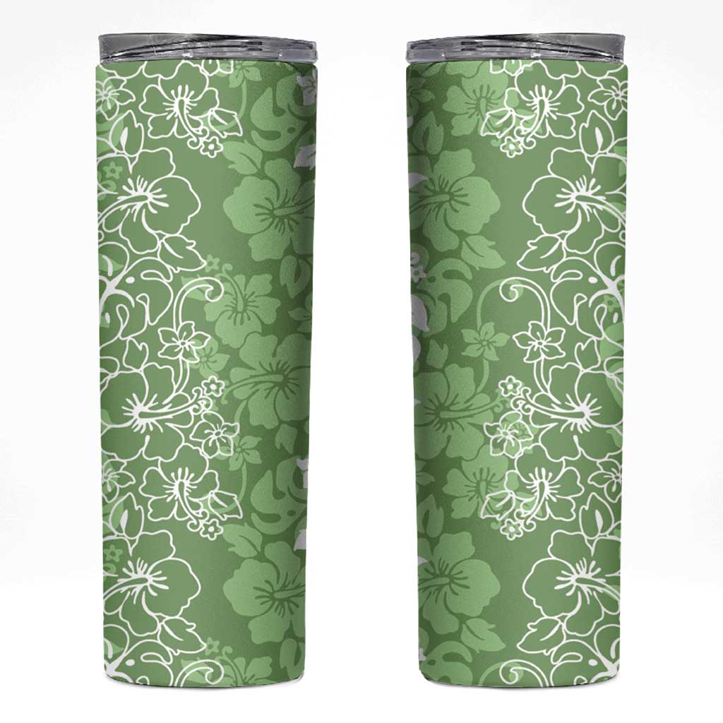 Hawaiian Lei Day Skinny Tumbler Green Hibiscus Flowers Lei Art